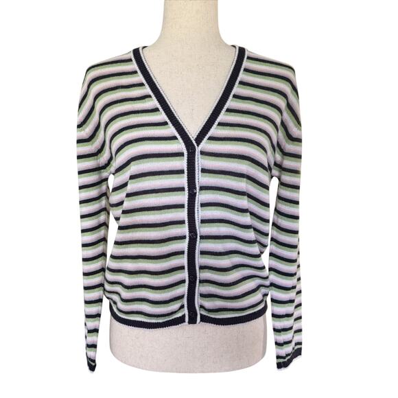VTG ESPIRIT Vintage Knit sweater Cardigan Stripes Womens Medium Preppy Y2K 90s - Picture 1 of 11
